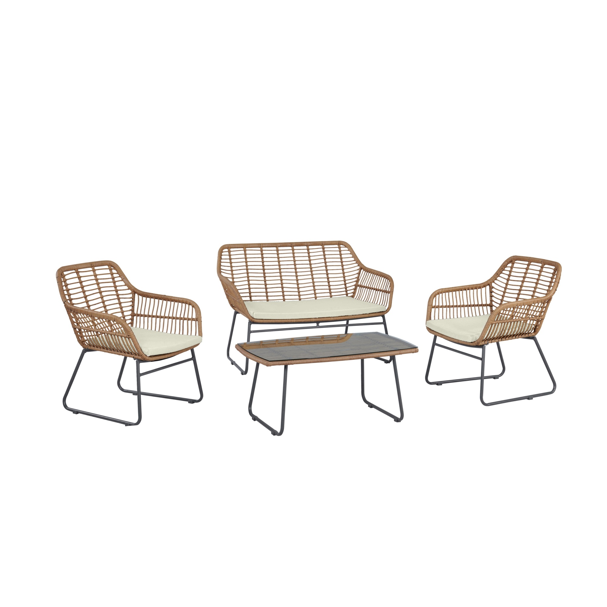 Manhattan Comfort, Antibes 2.0 Steel Rattan 4Pc Patio Conv Set Cream, Pieces (qty.) 4 Primary Color Cream, Seating Capacity 4 Model# OD-CV011